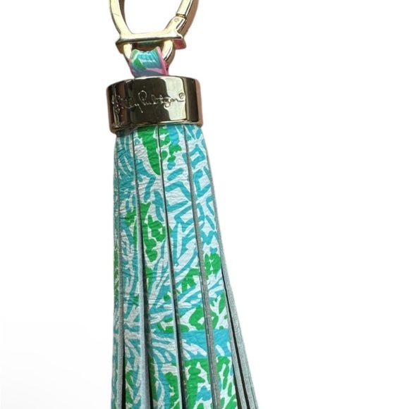 Lilly Pulitzer ~ Green and Gold Floral Large Leather Tassel - Picture 3 of 5